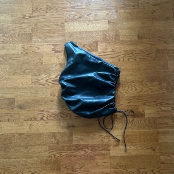 MORE TO COME Kissa One Shoulder Top Black Faux Leather Lace Side REVOLVE Tank - Picture 4 of 4